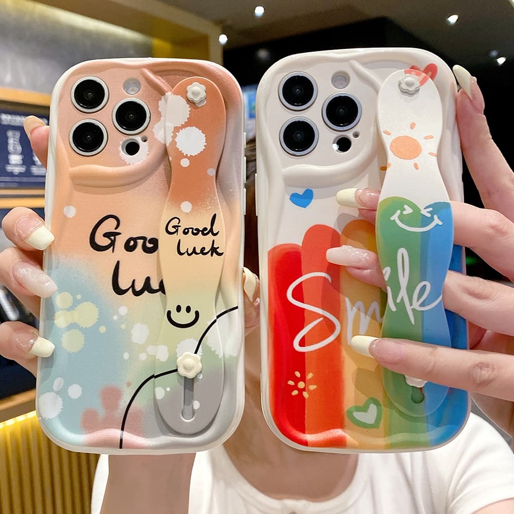 Wrist Strap Case For Samsung S24 S25 S23 S22 Plus Ultra S21 S20 FE A55 54 35 15 52 53 73 25 Colorful Rainbow Phone Holder Cover