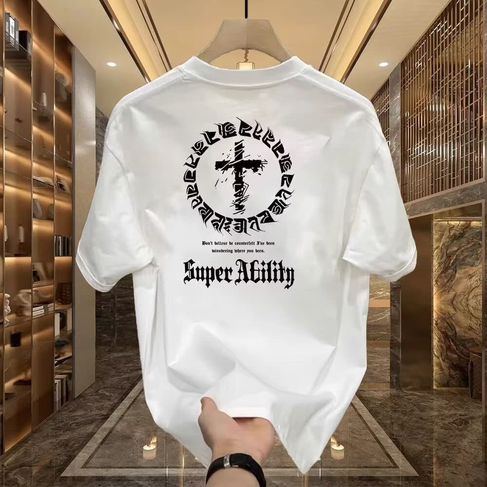 Men's Clothing Heavyweight Short Sleeved T Shirt Fashionable And Versatile Printing Personality Round Neck