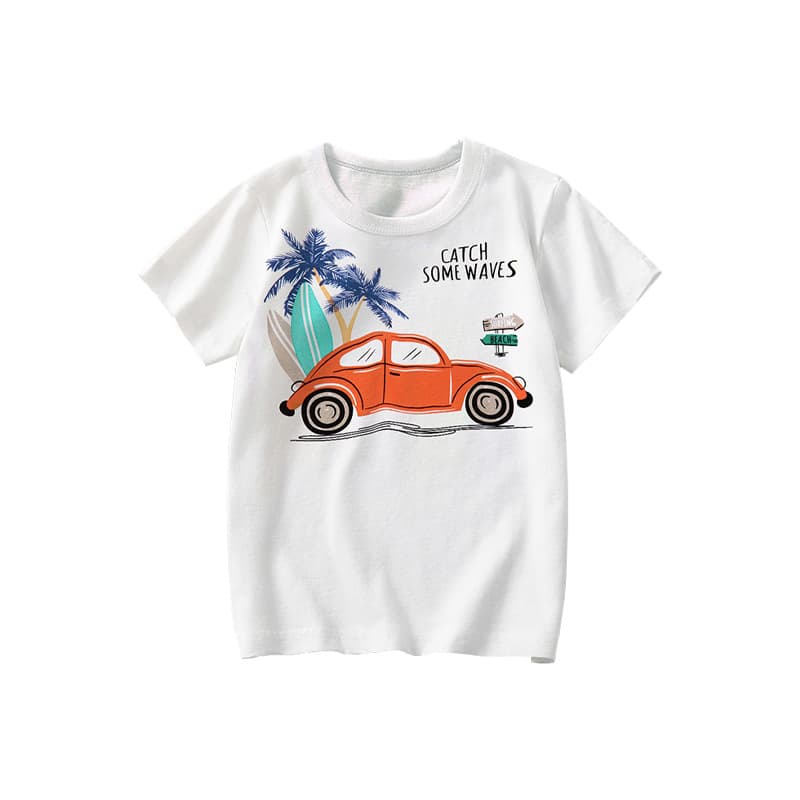 Mother & Kids Summer Clothing Boys White Short Sleeved Boys Trendy Children's T Shirt Cartoon Car Pattern Summer Half Sleeve