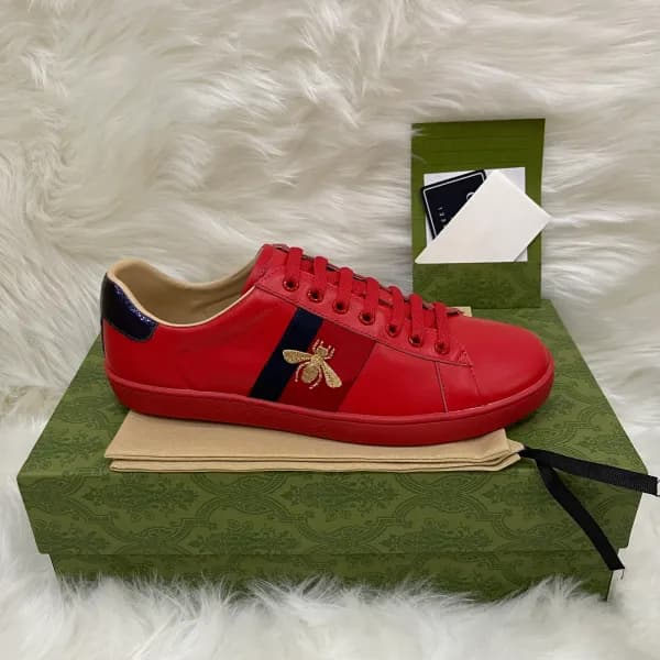 Baskets en cuir de qualité supérieure pour hommes et femmes, chaussures de course à rayures brodées Ace Bee
