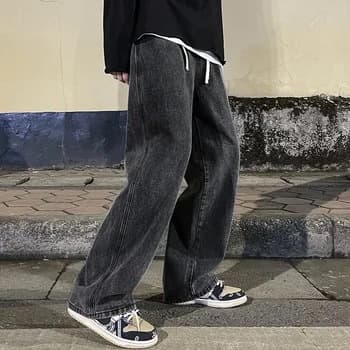 Men's Clothing summer new men's loose casual design niche straight wide leg denim trousers