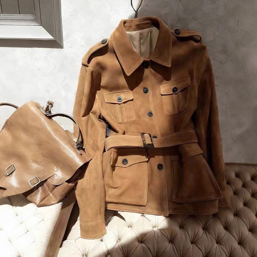 Suede Brown Jacket Medium And Long Temperament High Sense Light And Mature Style Casual Trench Coat Women's Clothing