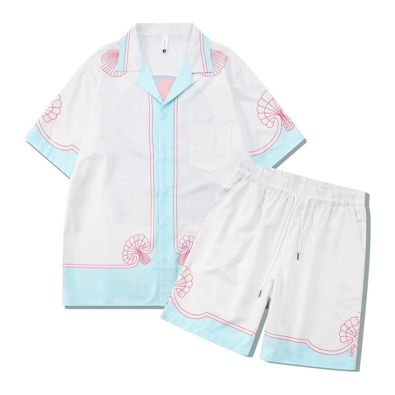 Men's clothing high street floral shirt suit rural retro street shirt casual cardigan shorts matching men