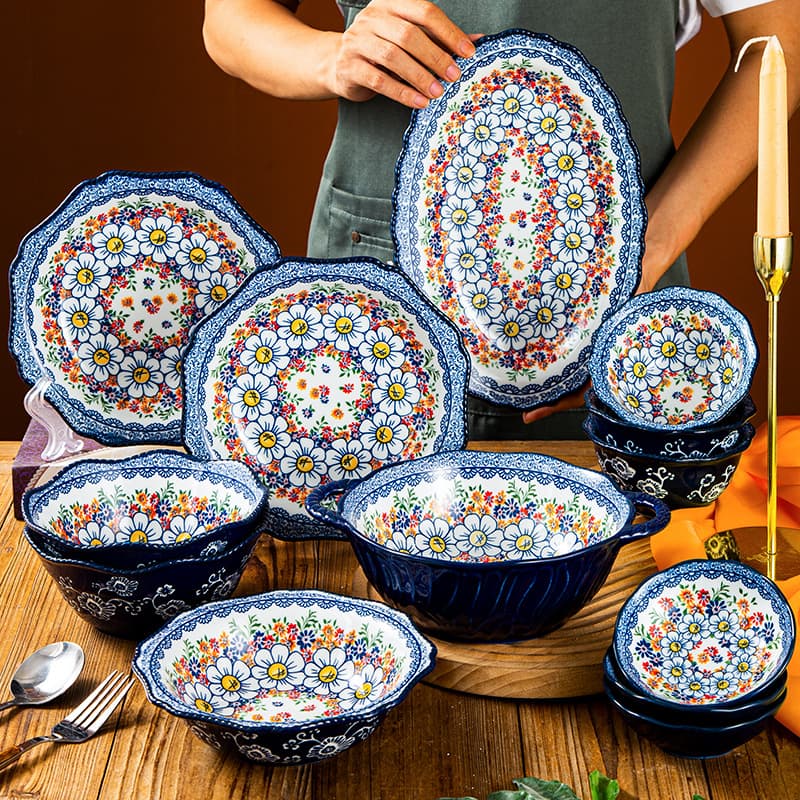 Polish Colorful Ceramic Dinnerware Set - 16-Piece Hand-Painted Bowls & Plates With Heat-Resistant Design