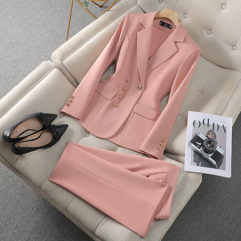 Women's Clothing Women's Suit Sets - Professional Blazer & Pants Outfit For Office, Interview, Host | Stretch Polyester | Black/White/Pink