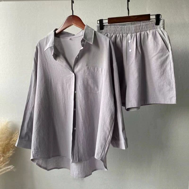 Women's Clothing Solid Color Shirt Two Piece Suit Casual Shorts Spring New Fashion Women's Suit