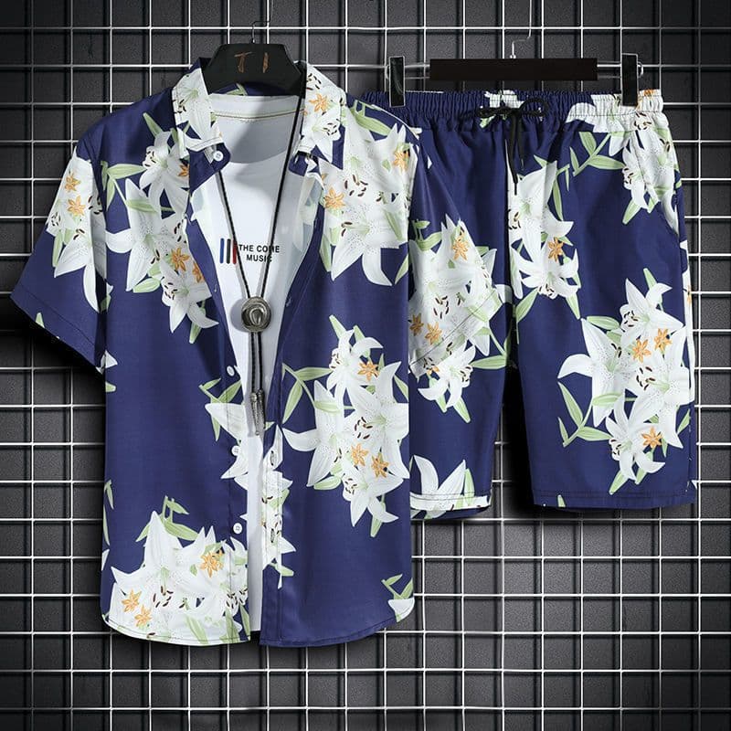 Men's Clothing Men's Trendy Casual Suit, Men's Short Sleeved Shirt, Shorts, Loose And Handsome, Floral Shirt