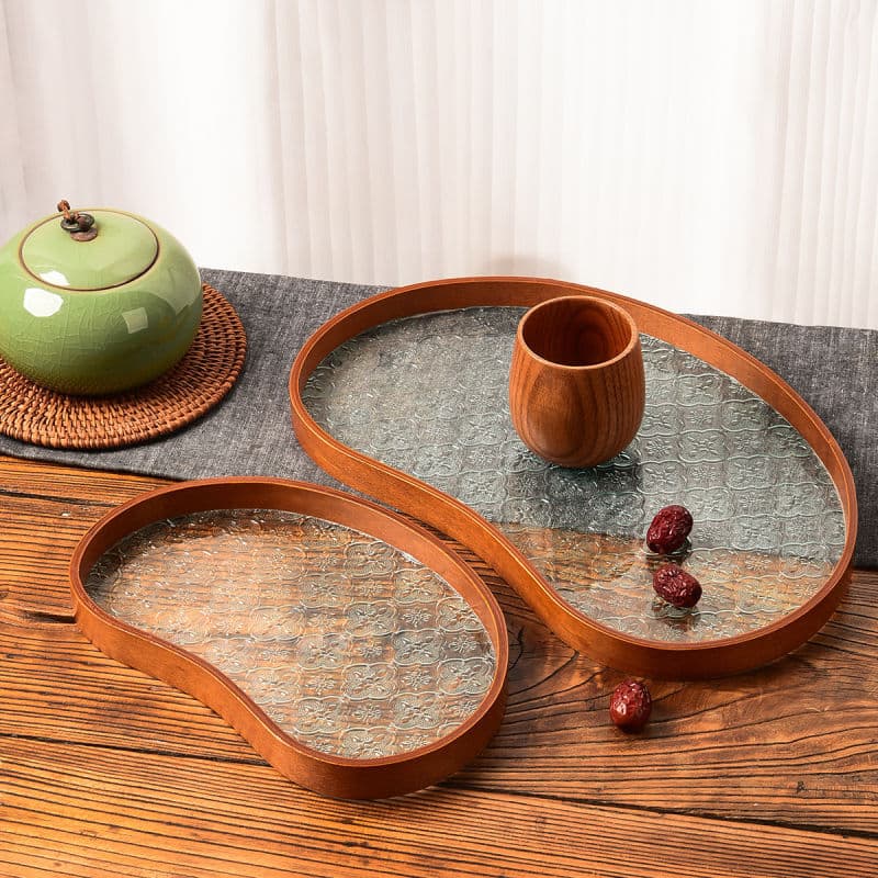 Modern Wooden Tea Tray - Rectangular Tea Cup Holder For Living Room With Key Storage (Elegant & Lightweight, Luxury Home Decor)