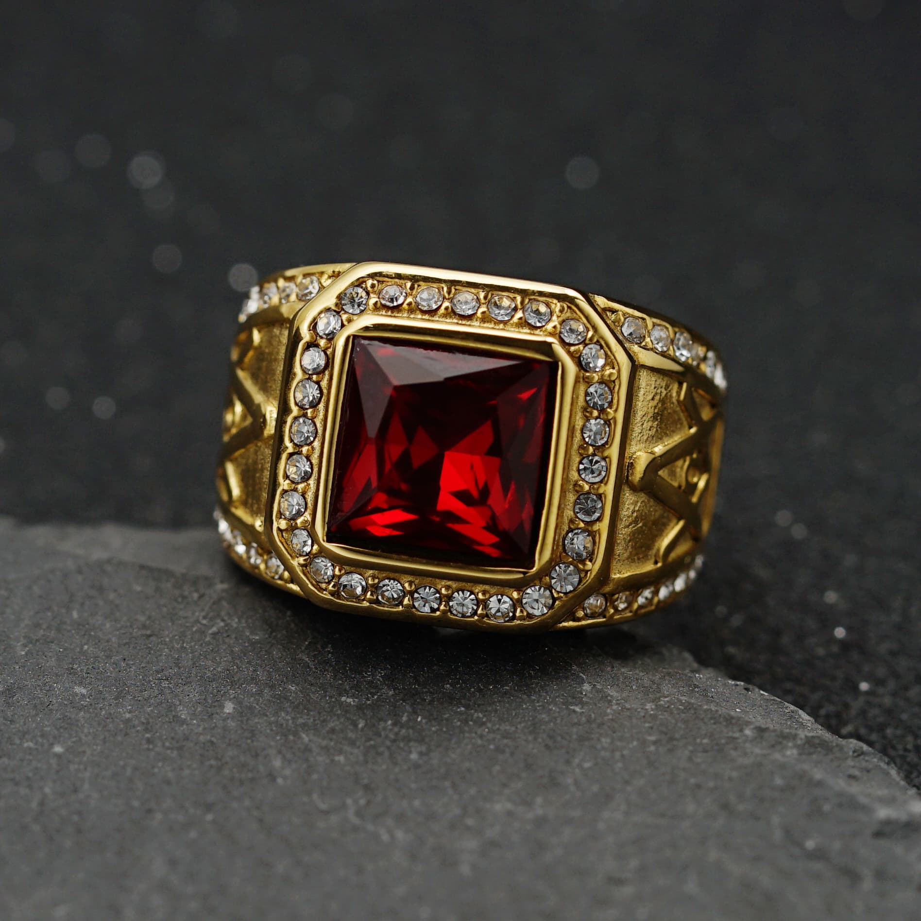 New titanium steel/316 stainless steel inlaid with colored gemstones Masonic AG retro ring
