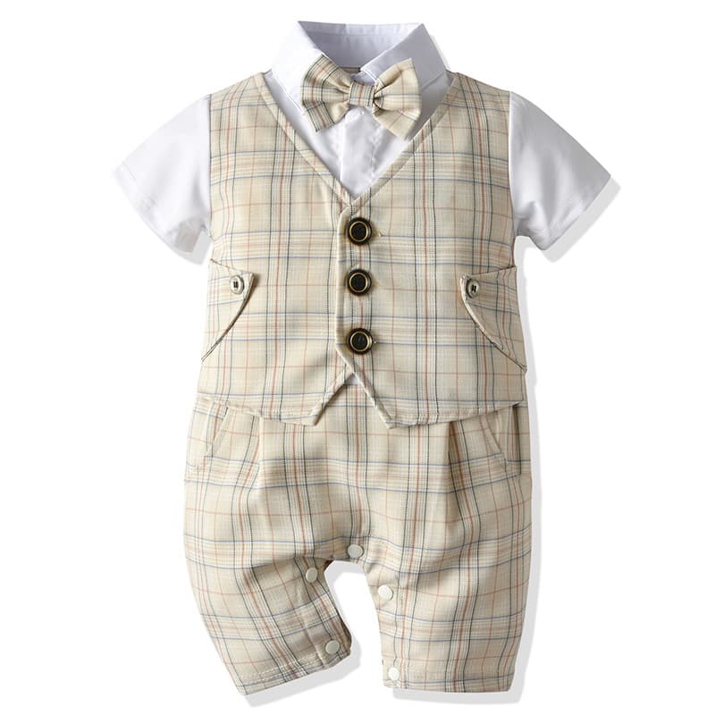 Mother&Kids Children's wear gentleman plaid jacket short sleeve boy summer baby onesie baby clothes
