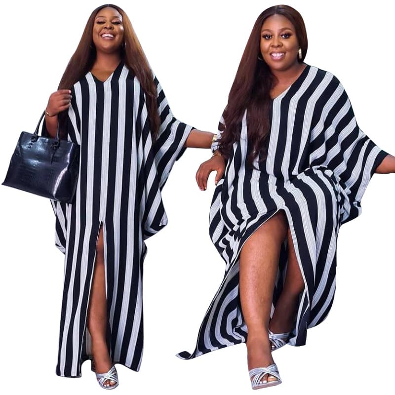 Women's Clothing large size loose sexy fashion temperament striped irregular dress