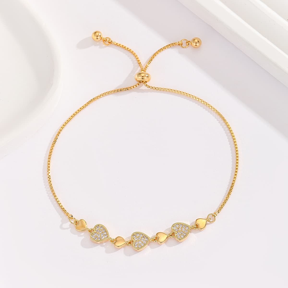 Women's Jewelry Round Heart Electroplating High Grade Zircon Gold Plated Adjustable Bracelet