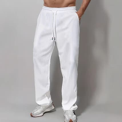 Men's Clothing Straight Drawstring Pure Cotton Solid Color Sports Casual Trousers