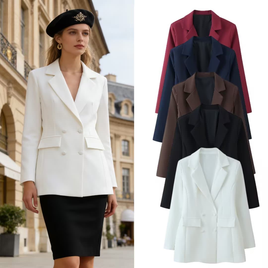 Women's Slim Double Breasted Suit Dress European American Style Casual Elegant Fashion Commuter Blazer Top with Long Sleeves