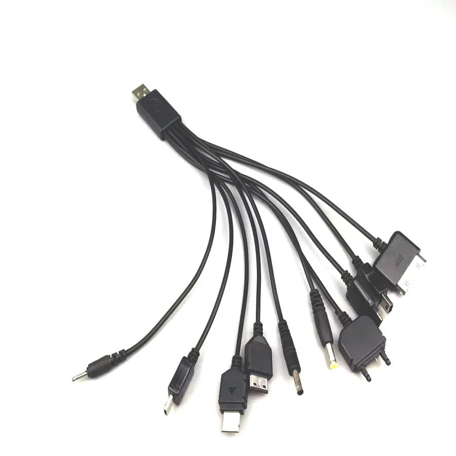 One to ten data multifunctional USB phone universal black cable, 20cm 10 in 1 charging cable