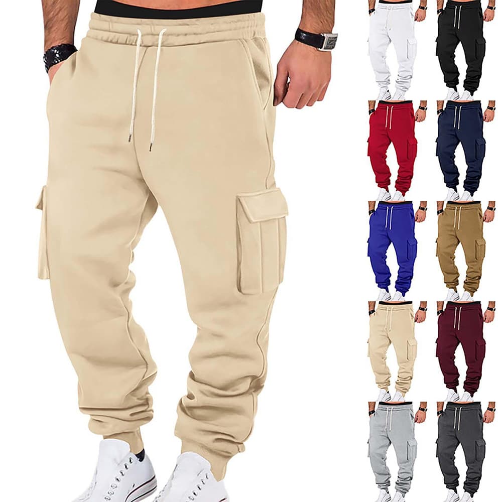 Men's Cargo Pants With Multi-Pockets Drawstring Casual Jogger Pants Loose Fit Comfortable Trousers For Outdoor Work Travel