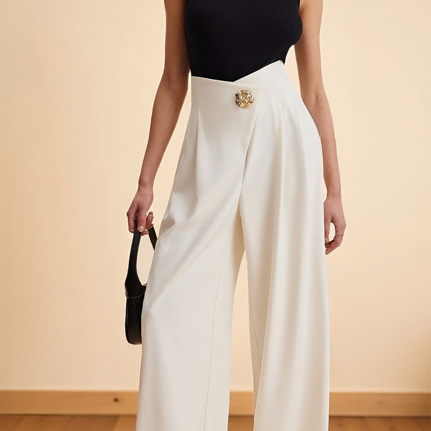 Women's Clothing Casual Women's High Waist Wide Leg Pants Irregular Waist Pocket Zipper High Quality Trousers
