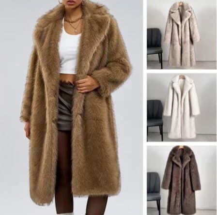 Luxury Faux Fur Coat – Long Plush Suit Collar Coat For Women (White/Black, Beige, Brown, Camel, S-XXL)