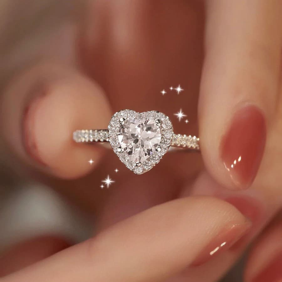 High-End Full Zircon Ring For Women, Qixi Festival Limited Edition, Niche Heart-Shaped Fashion Jewelry Accessory