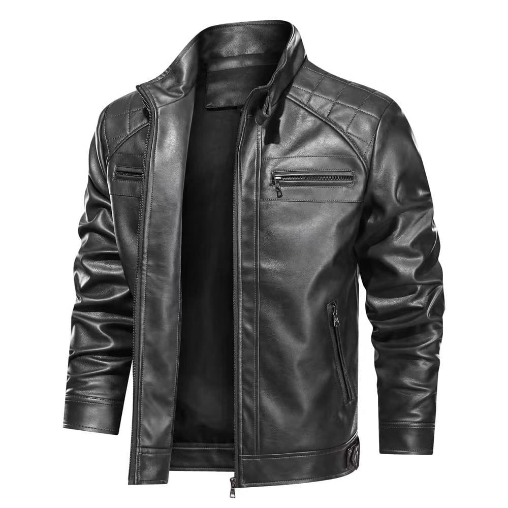Autumn and winter new PU leather motorcycle outdoor casual men's jacket Lamian Noodles pocket