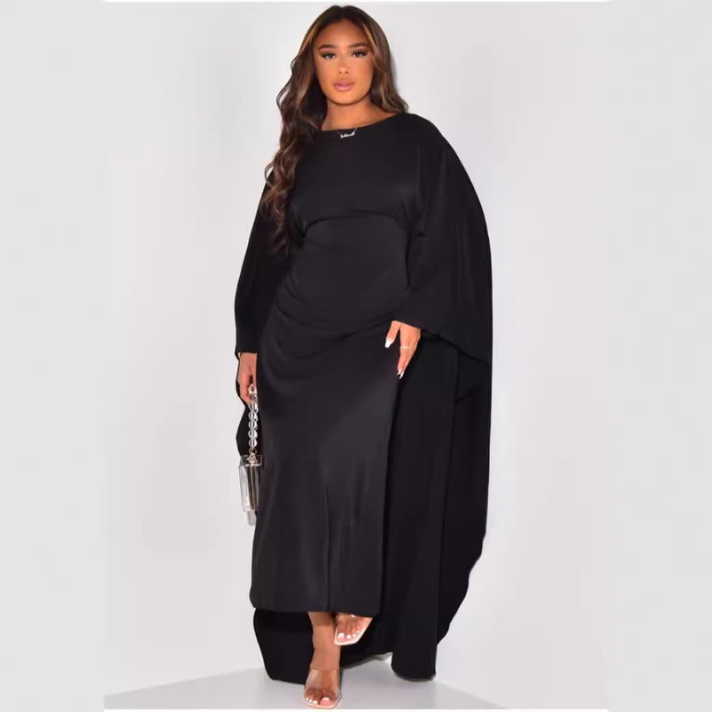 Women's Clothing New Fashion Temperament Personality Loose Round Neck Solid Color Casual Sexy High Waist Dress