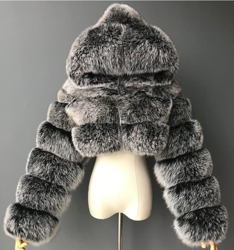 Women's Clothing Hooded Fox Fur Short Coat Long Sleeve Splicing Women's Jacket Large Size