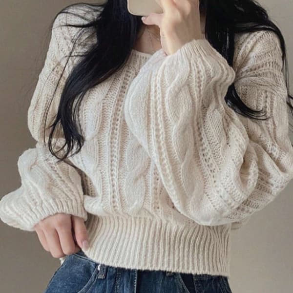 Women's Clothing Chunky Knit Sweater Short Sleeve Square Neck Casual Pullover Ribbed Crochet Top - Black, White, Gray