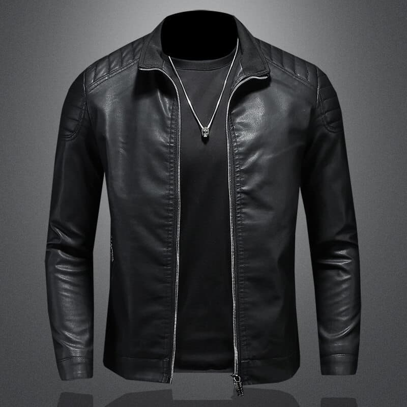 ​​Men’s Premium Leather-Look Jacket – Slim Fit Motorcycle Style (Black/Blue, M-5XL)​​