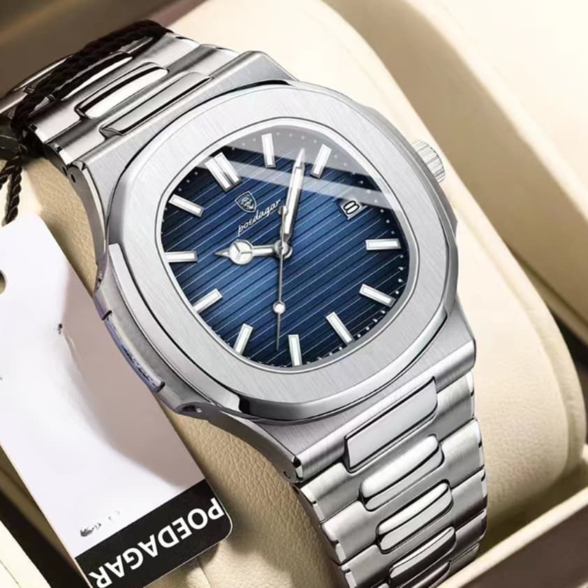 Men Quartz Watch Business Casual Watch Square Dial Stainless Steel Calendar Luminous Waterproof Men Watch Male Clock With Box