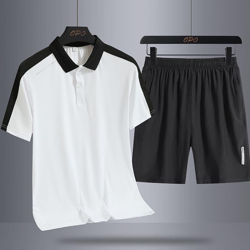 Dad's Outfit Set, Summer Quick Drying Ice Silk Short Sleeved Polo Shirt, Men's Thin Casual Middle-Aged Sportswear