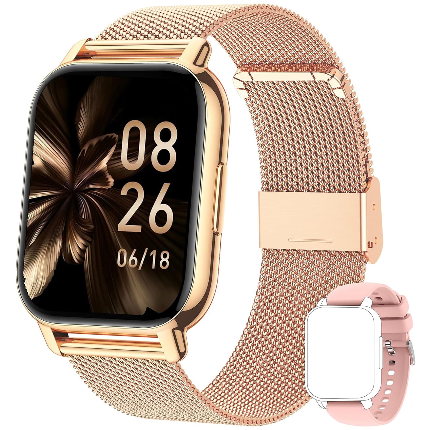 Smartwatch P66 With Voice Assistant, 1.85-inch Activity Bracelet, Blood Pressure, Heart Rate, Blood Oxygen, Women And Men