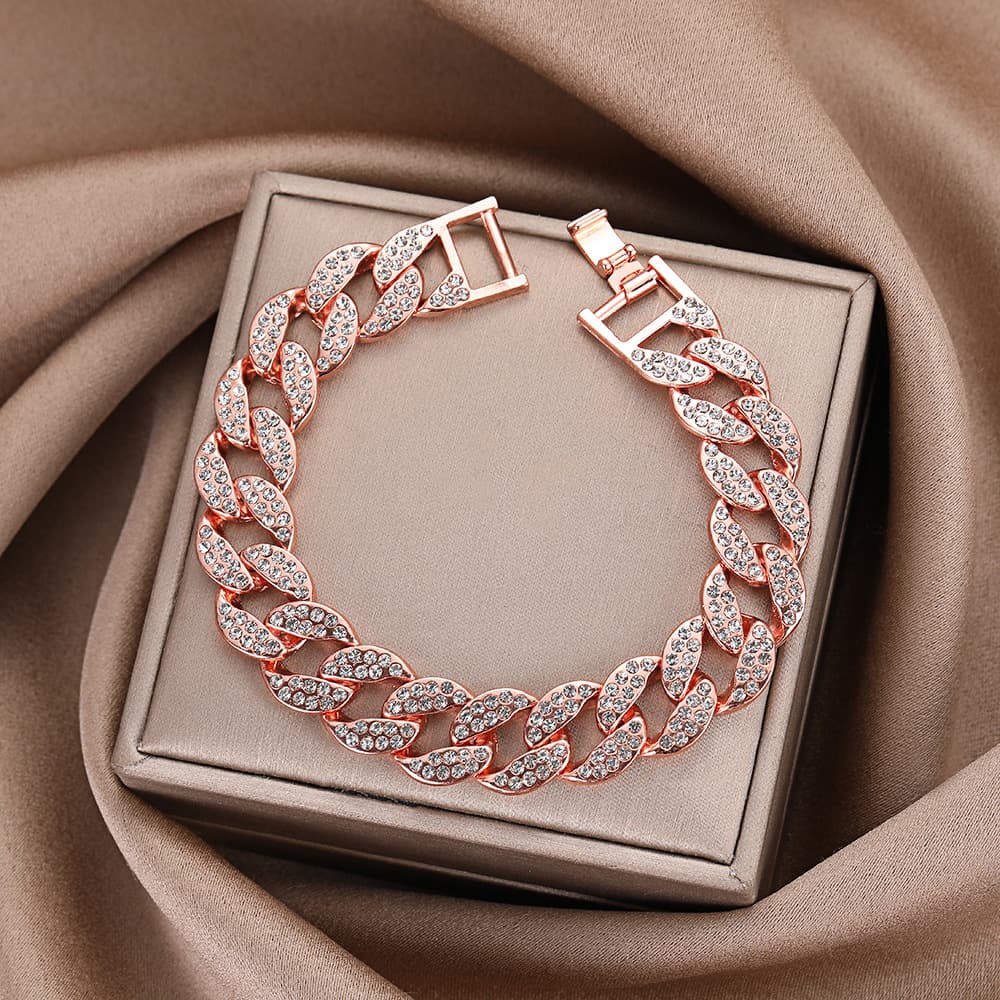New Creative Inlaid Diamond Personality Chain Zinc Alloy Decorative Cuban Bracelet Jewelry