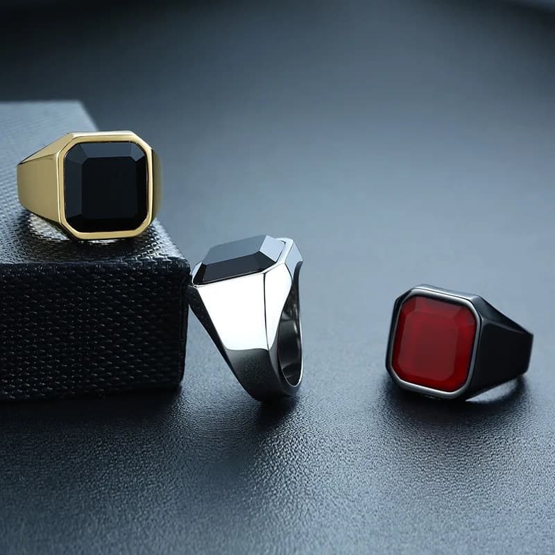 New Style Jewelry Simple Square Personalized Black Agate Men's Plated Ring