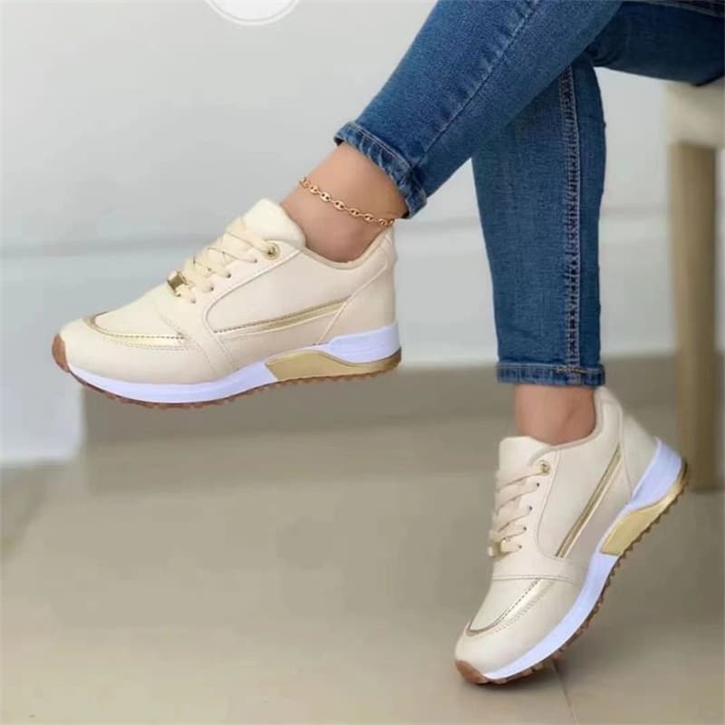 New round head thick bottom low top lace-up flat casual sports shoes large size women's shoes