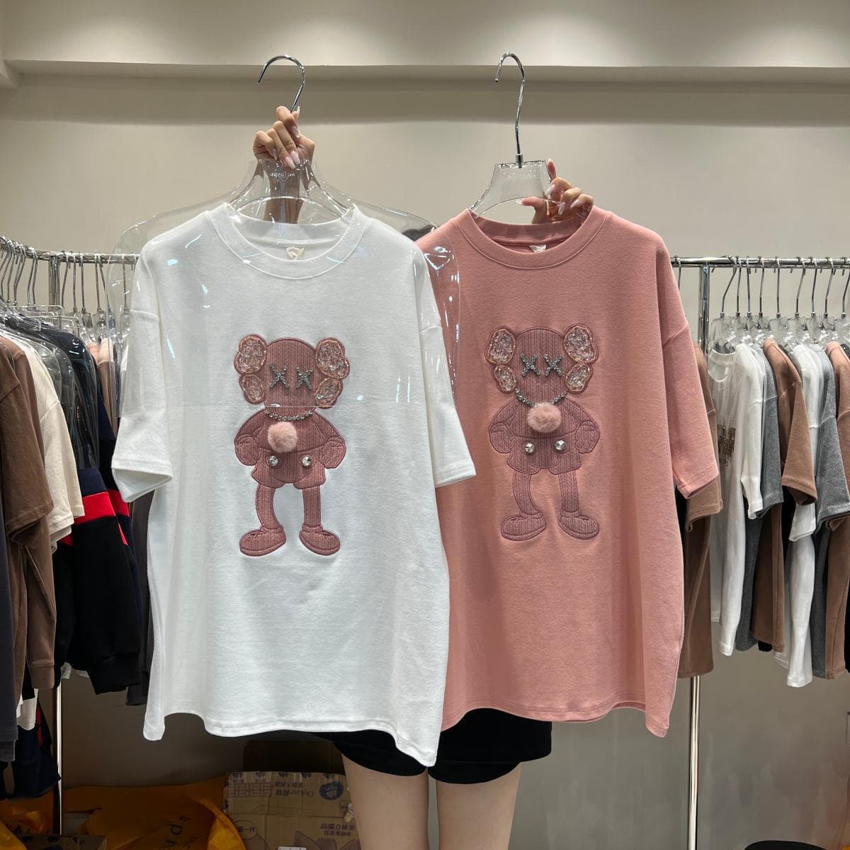 Women's Clothing New Spring Print Cartoon Loose Cotton Short Sleeved T Shirt Women's Mid Length Half Sleeved Top