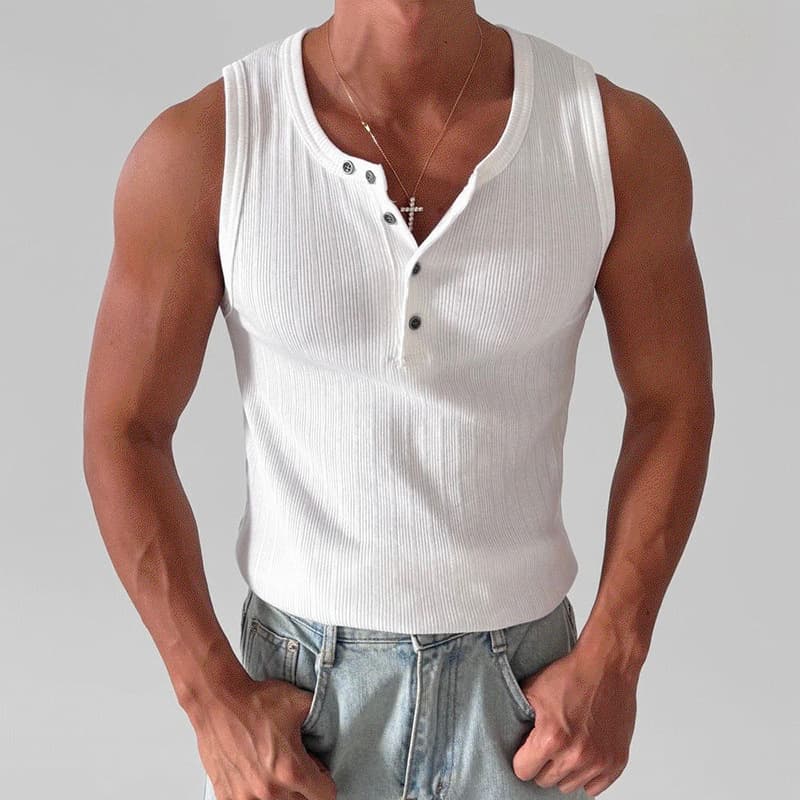 Men's Clothing Casual Henley Collar Sleeveless Vest Summer New Hot Selling Sports Fitness Waistcoat Men's Wear