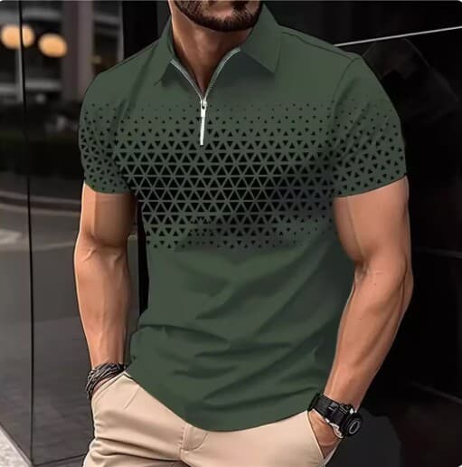Unbeatable Quality Men's Casual Trend Zippered 3D Digital Printed Short Sleeved Polo Shirt With Lapel Collar