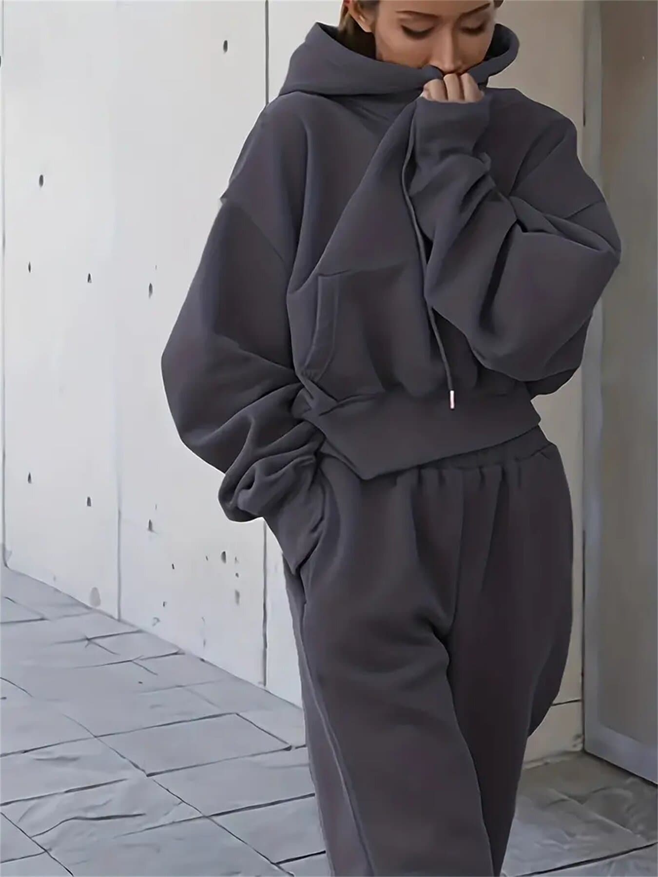 Ensemble deux pièces décontracté pour femme, sweat-shirt et pantalon de sport, couleur unie, collection automne-hiver 2024