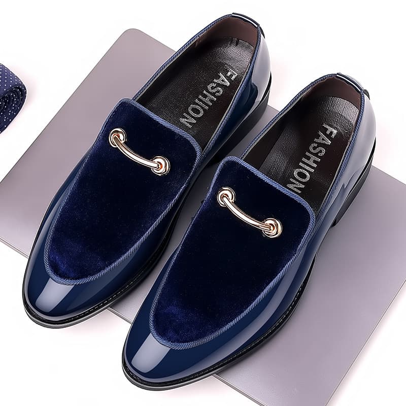 British leather suede patent leather loafers wedding men's shoes