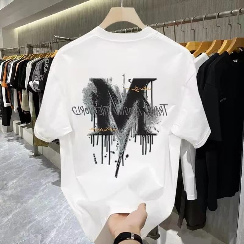 Men's Clothing Trendy Short Sleeved Pure Cotton Printed All Match Round Neck T Shirt
