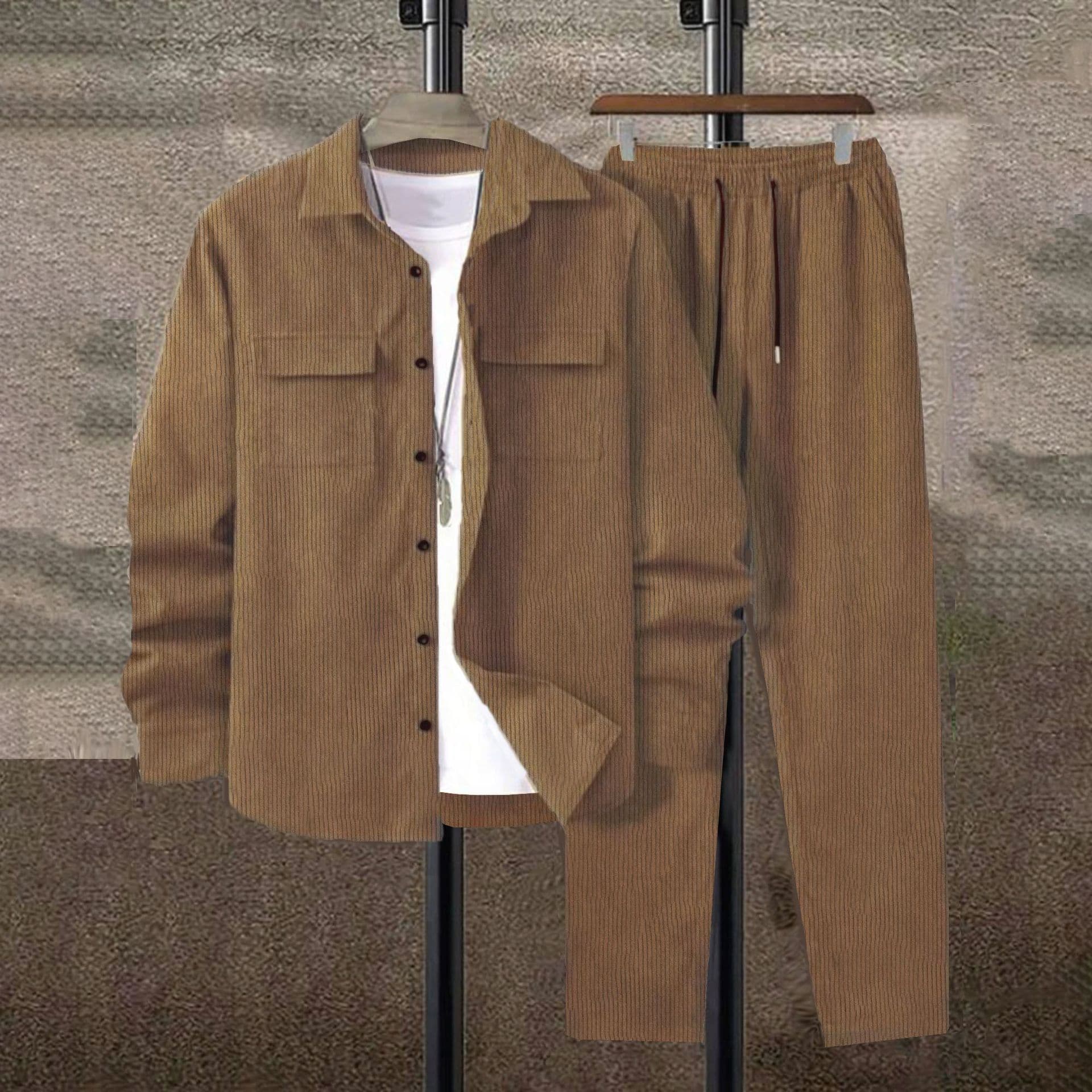 Ensemble de costume décontracté en velours côtelé pour hommes - Tenue élégante et confortable avec veste et pantalon slim pour un usage quotidien Ensemble de costume décontracté en velours côtelé