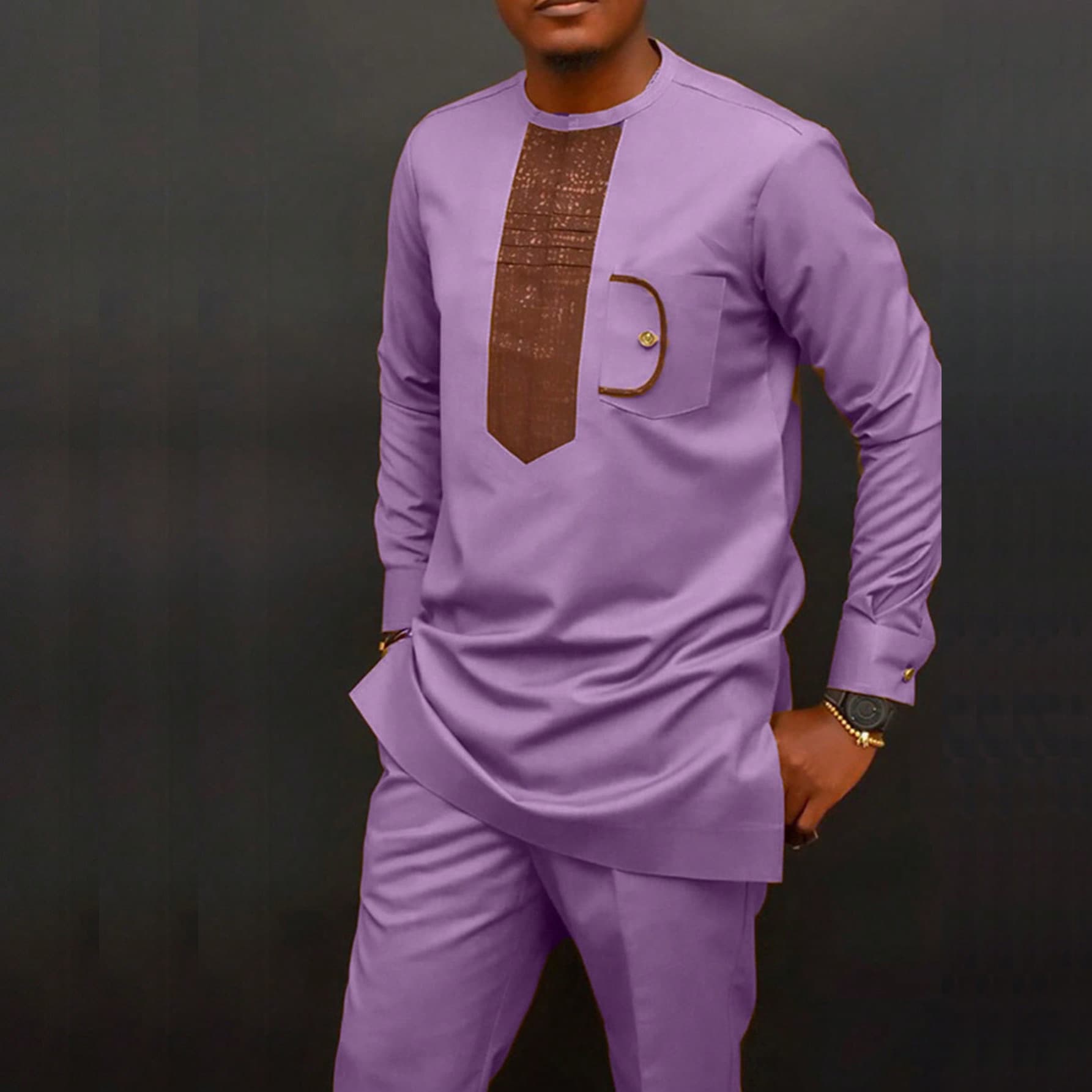 Costume noir africain décontracté brodé pour homme, manches longues, idéal pour les mariages et les banquets.