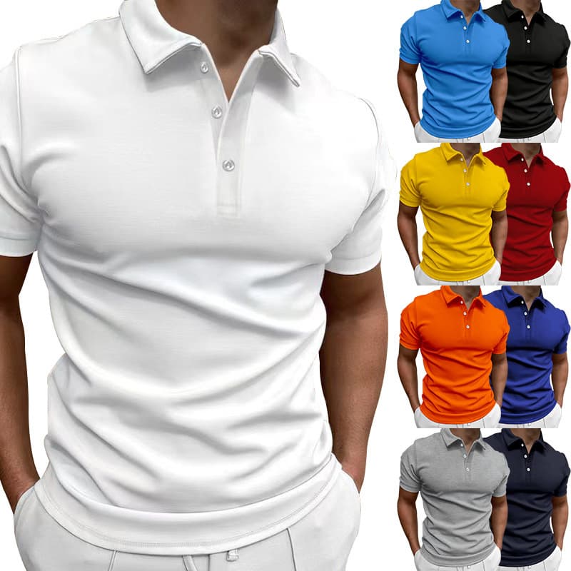 2023 Summer Shirt Solid Short Sleeve Polo Neck T-shirt Casual Fit Top 4XL Men's Wear