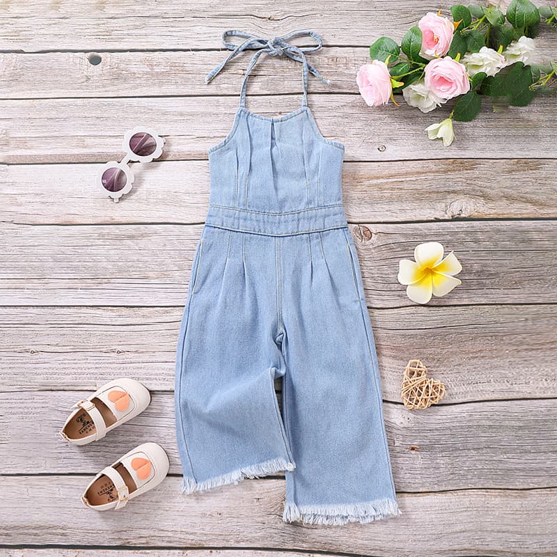 Baby Clothing Summer girls denim rompers children's vest hollowed out fashion pants trend