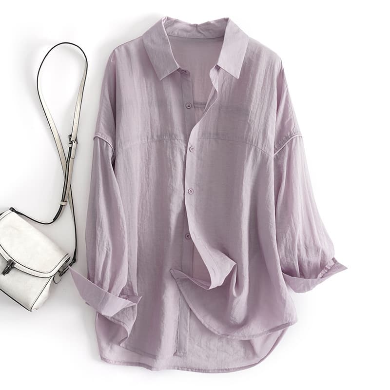 Japanese light luxury spring and summer new loose breathable Tencel long-sleeved shirt design casual shirt sun protection clothing for women