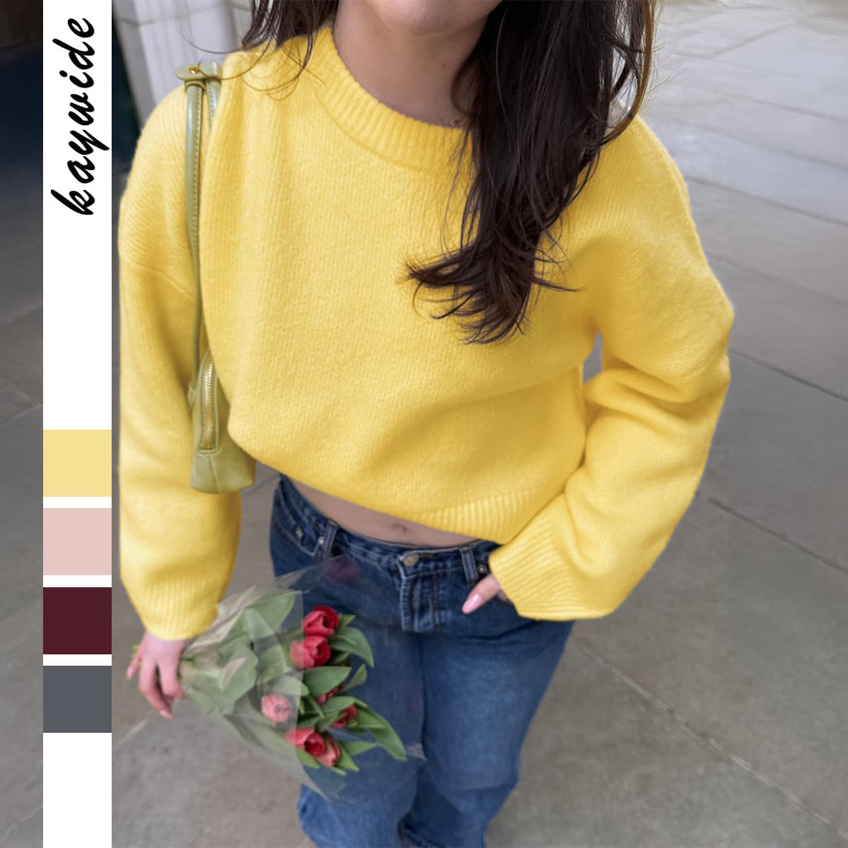 Women’s Long-Sleeve Wool Blend Sweater – Soft & Stylish Pullover (Pink/Burgundy/Grey/Yellow, S-XL)