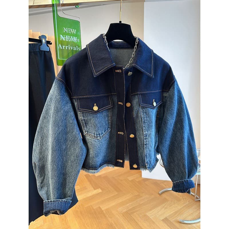 Women's Clothing Loose Casual Gradient Washed Denim Jacket Spring And Autumn Short Jacket Tops