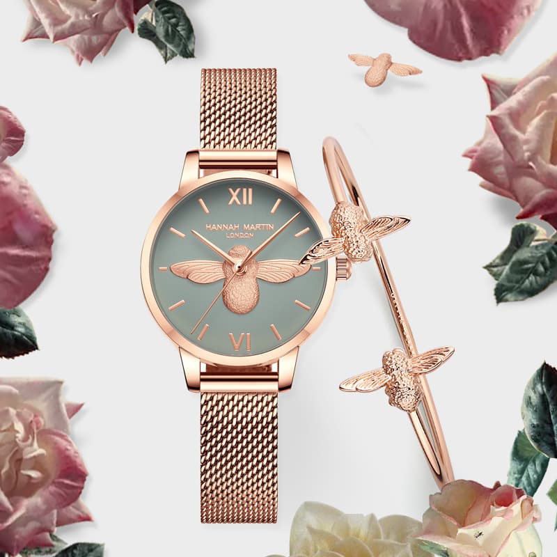 Hannah Martin Women's Watch Trendy Mori Girl Series British Niche Watch Japanese Movement OB Same Style 3D Little Bee Women's Watch