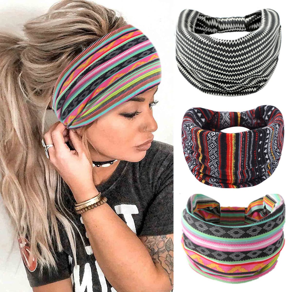 Bohemian Yoga Wide Knot Sweat Printed Elastic Accessories Women's Headband