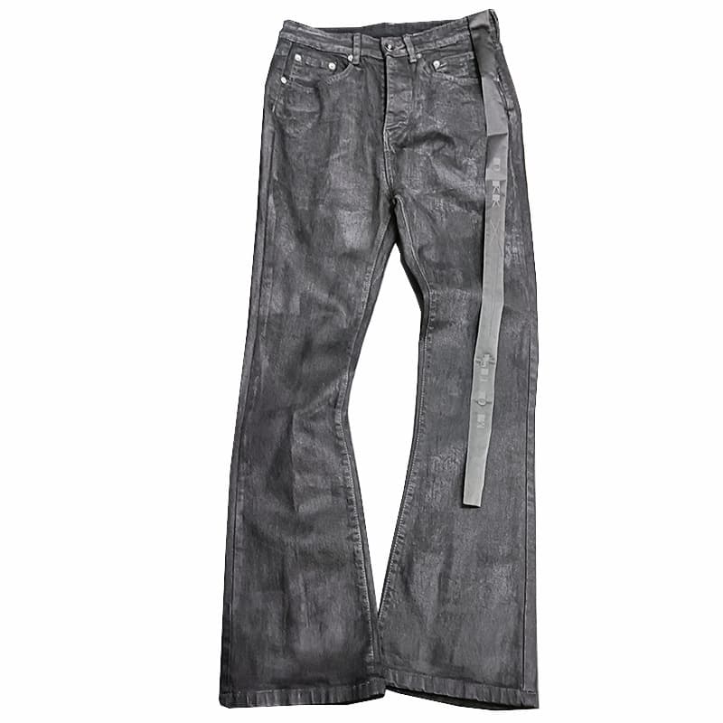 Wax Pants, Long Pants, Purely Hand-brushed Wax-coated Wax-faced Flared High-elastic Jeans, Dark Wind